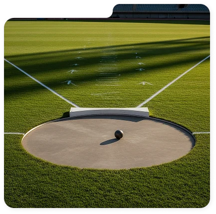 Terrain de lancer du poids dans un stade, avec le poids au centre